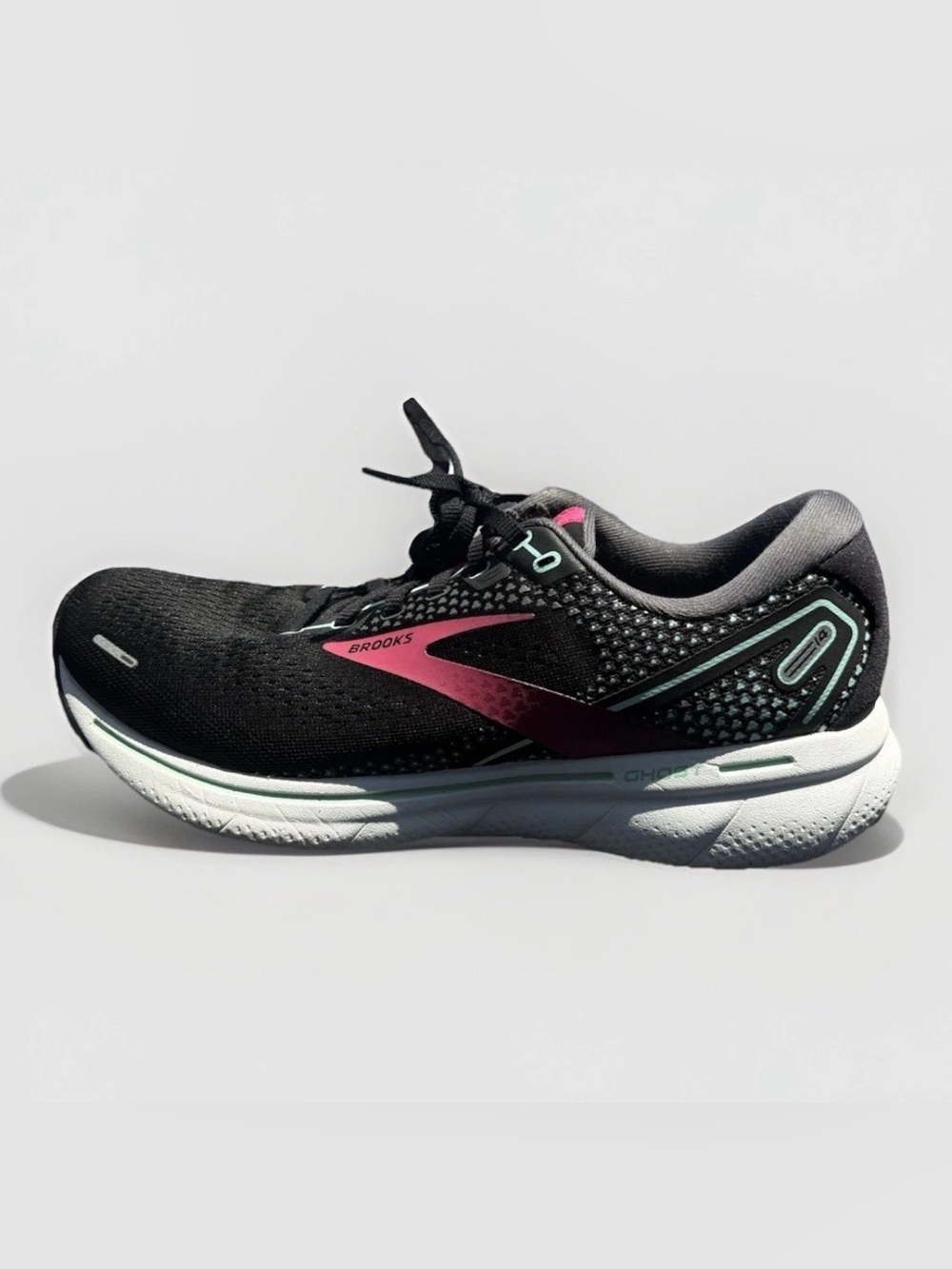 Brooks Ghost 14 Womens Running Shoes Size 9.5 Black Pink Yucca 1203561B013